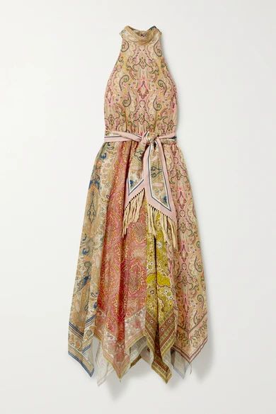 Zimmermann - Freja Paisley-print Linen Halterneck Midi Dress - Light brown | NET-A-PORTER (US)