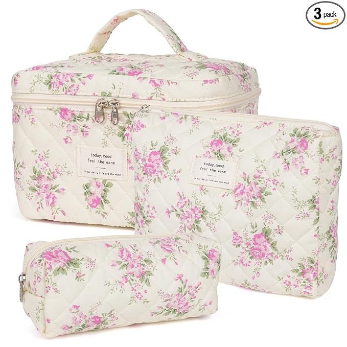 Makeup Bag,Quilted Cosmetic Bags,Large Floral Make Up Organize bag,Makeup Bag Set for Women,Flowe... | Amazon (US)