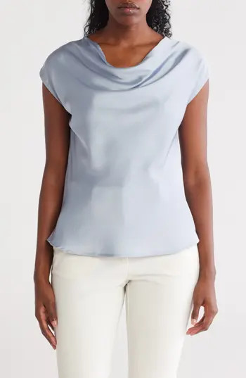 Renee C Cowl Neck Cap Sleeve Satin Top in Steel Blue at Nordstrom Rack, Size Large | Nordstrom Rack