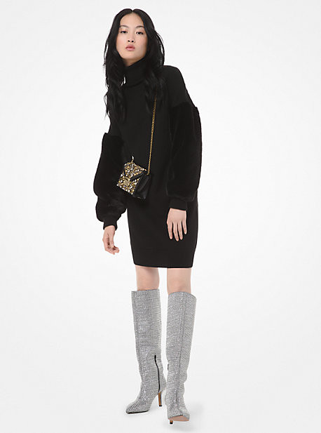 Wool-Blend Faux Fur-Sleeve Sweater Dress | Michael Kors US