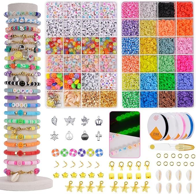 LZOUOWO 7200 Clay Beads Set Flat Heishi Beads for Bracelet Making Aesthetic Kit 24 Colors Polymer... | Amazon (US)