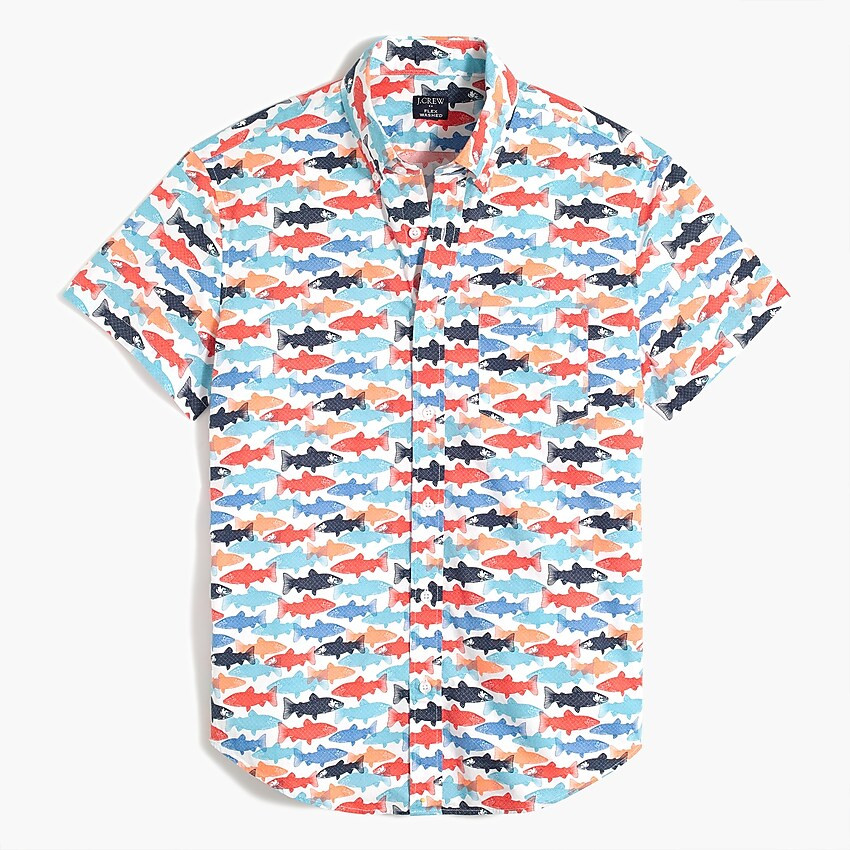 Factory: Short-sleeve Trout-print Slim Casual Shirt For Men | J.Crew Factory