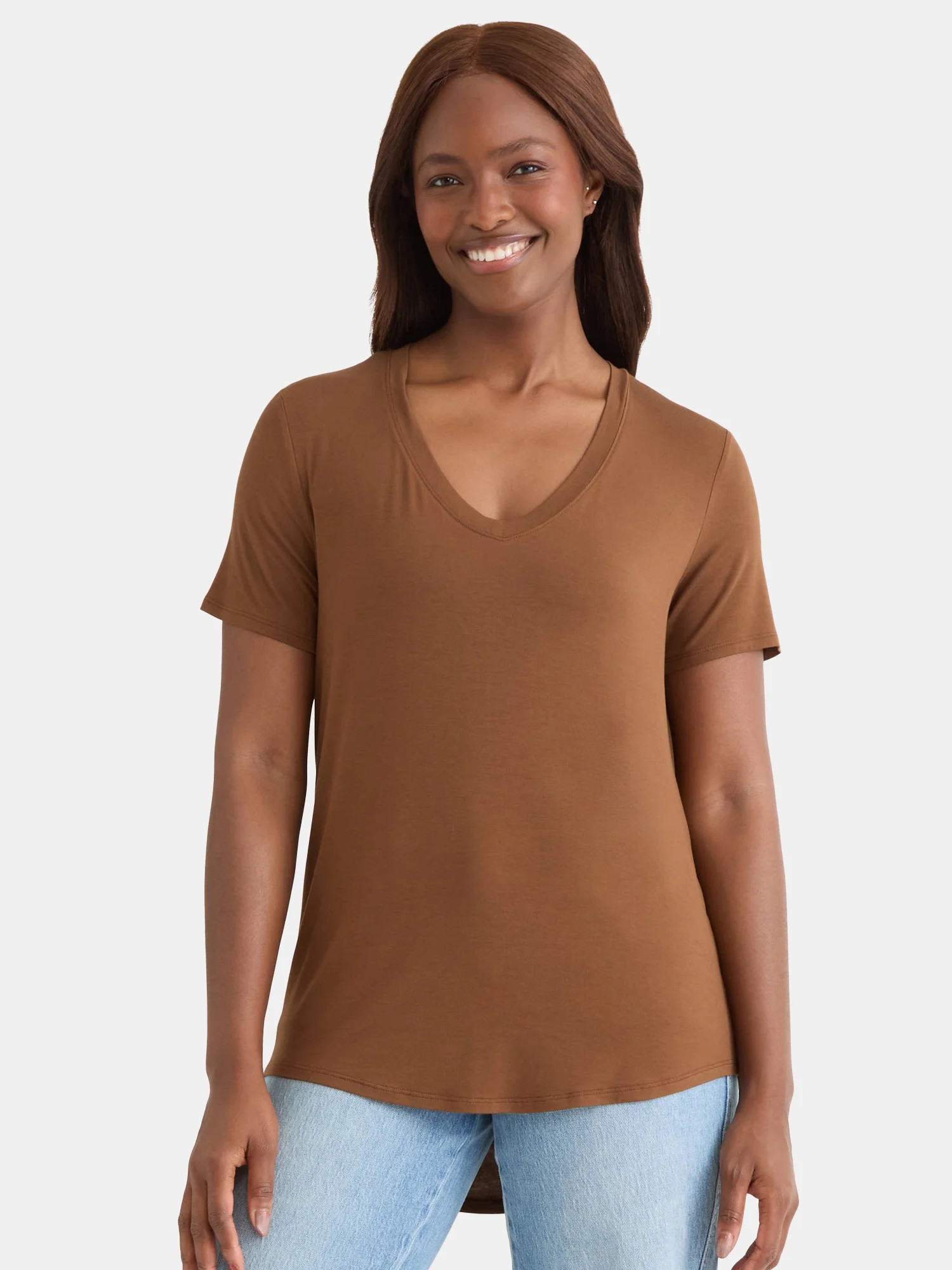 Time and Tru Women's V-Neck Tunic Tee with Short Sleeves, Sizes XS-XXXL - Walmart.com | Walmart (US)