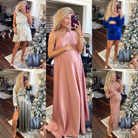 Wearing size small in all (except the bottom right - wearing size medium)

Holiday outfit. Holiday dress. Party dress. Sparkly dress. Sequins dress. Velvet dress. Bump style. Pregnancy style. Formal dress. Cocktail dress.

#LTKbump #LTKstyletip #LTKHoliday
