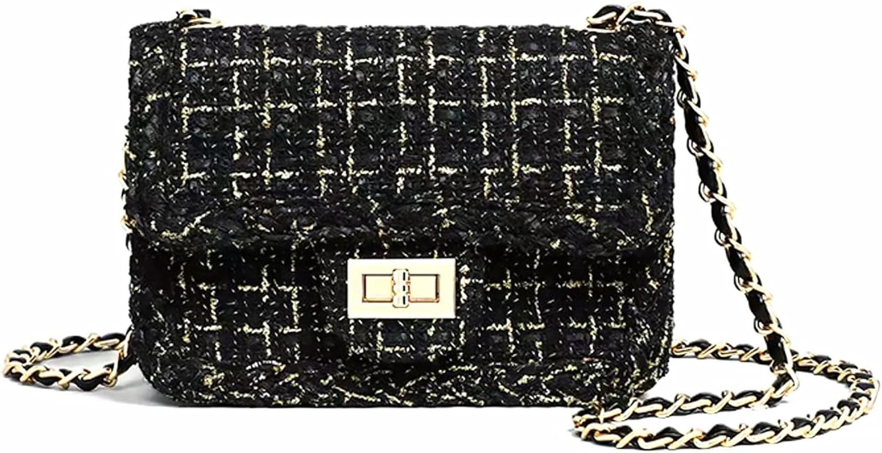 Women Tweed Purses Lattice Clutch Crossbody Bag Trendy Ladies Evening Square Shoulder Bag with Ch... | Amazon (US)