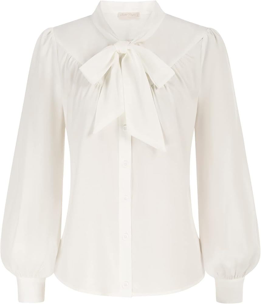 Belle Poque Women Victorian Blouse Vintage Stand Collar Lantern Sleeve Shirt with Bow-Tie | Amazon (UK)