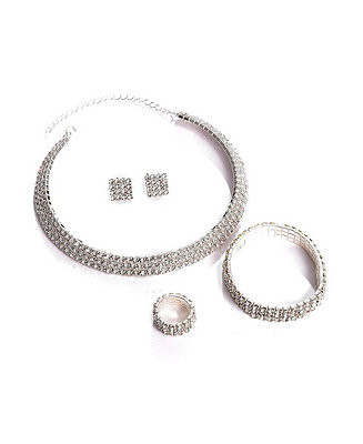 SOHI Women's Silver Bling Strand Necklace, Earrings, Bracelet And Ring (Set Of 4) - Macy's | Macy's