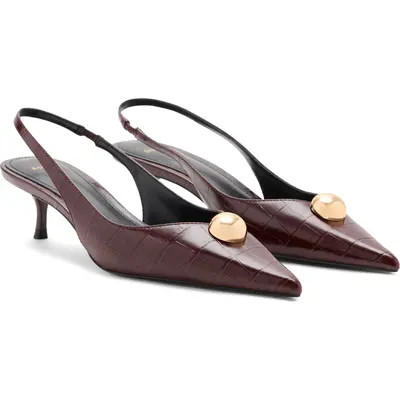 MANGO Slingback Pointed Toe Kitten Heel Pump in Khaki Green at Nordstrom, Size 9Us | Nordstrom