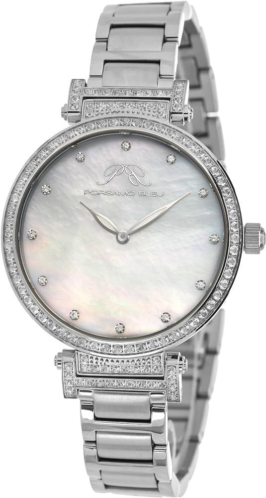 Porsamo Bleu Luxury Chantal Stainless Steel Silver Tone White Topaz Women's Watch 671ACHS | Amazon (US)