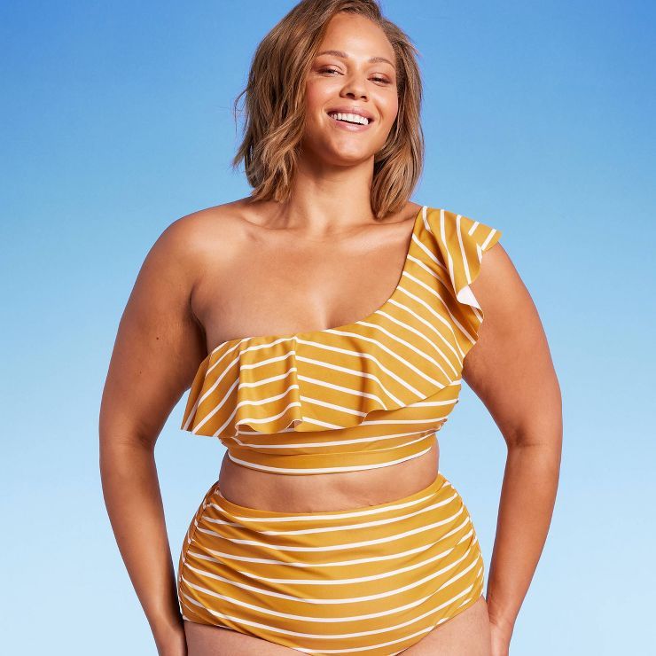 Women's Ruffle One Shoulder Bikini Top - Kona Sol™ Gold | Target