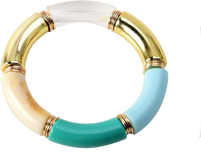 Bamboo Tube Bangles Bracelet Chunky Curved Stacking Clear Acrylic Colorful Beads Stretchable Frie... | Amazon (US)