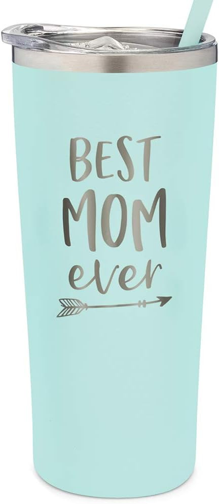 SassyCups Best Mom Ever Tumbler | 22 Ounce Engraved Mint Stainless Steel Tumbler with Lid and Str... | Amazon (US)