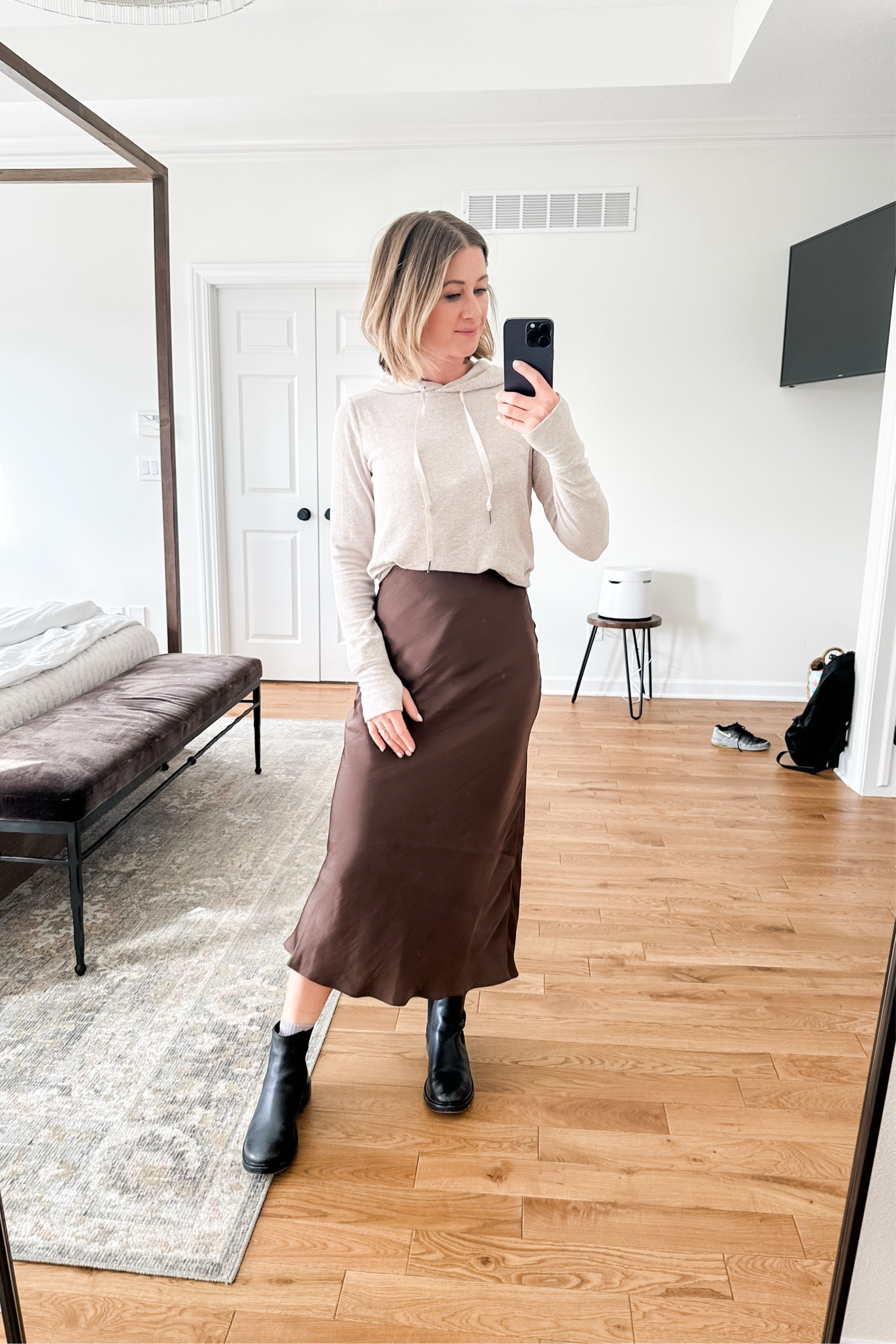 Sunday church outfit 
I need a good pair of dark tights or fun socks for my midi skirt! Linked similar hoodies  

#LTKFindsUnder100 #LTKStyleTip #LTKFindsUnder50