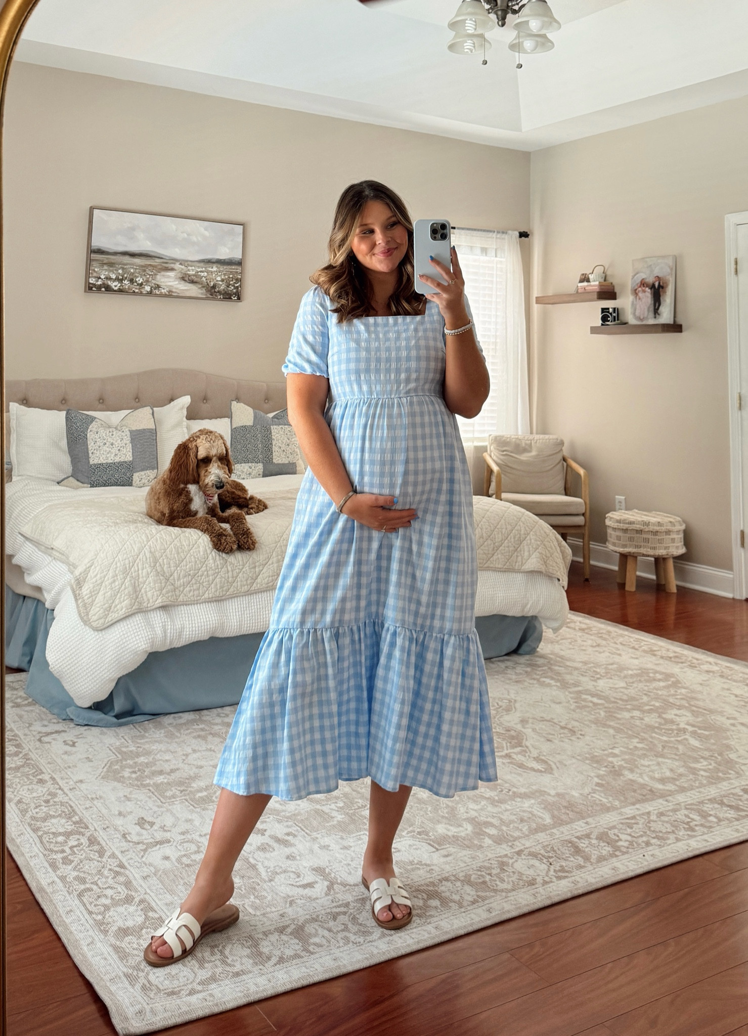 blue gingham maternity dress PinkBlush Blue Checkered Sleeveless Tiered Maternity Maxi Dress Medium main image 0
