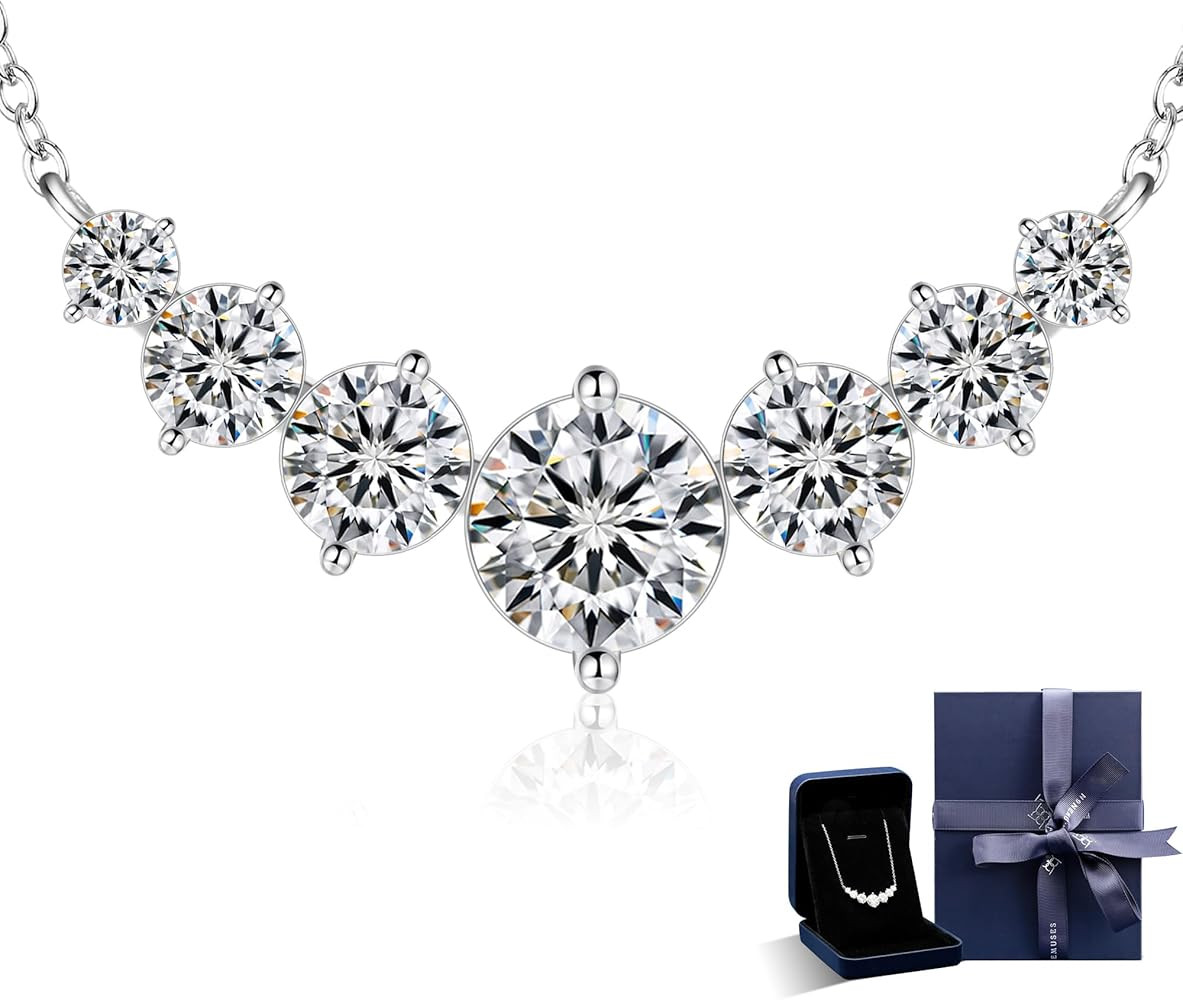 Moissanite Necklace for Women, 1.7-7.6 Carat Heart Necklace Engraved 'I LOVE YOU' Gift for Wife, ... | Amazon (US)