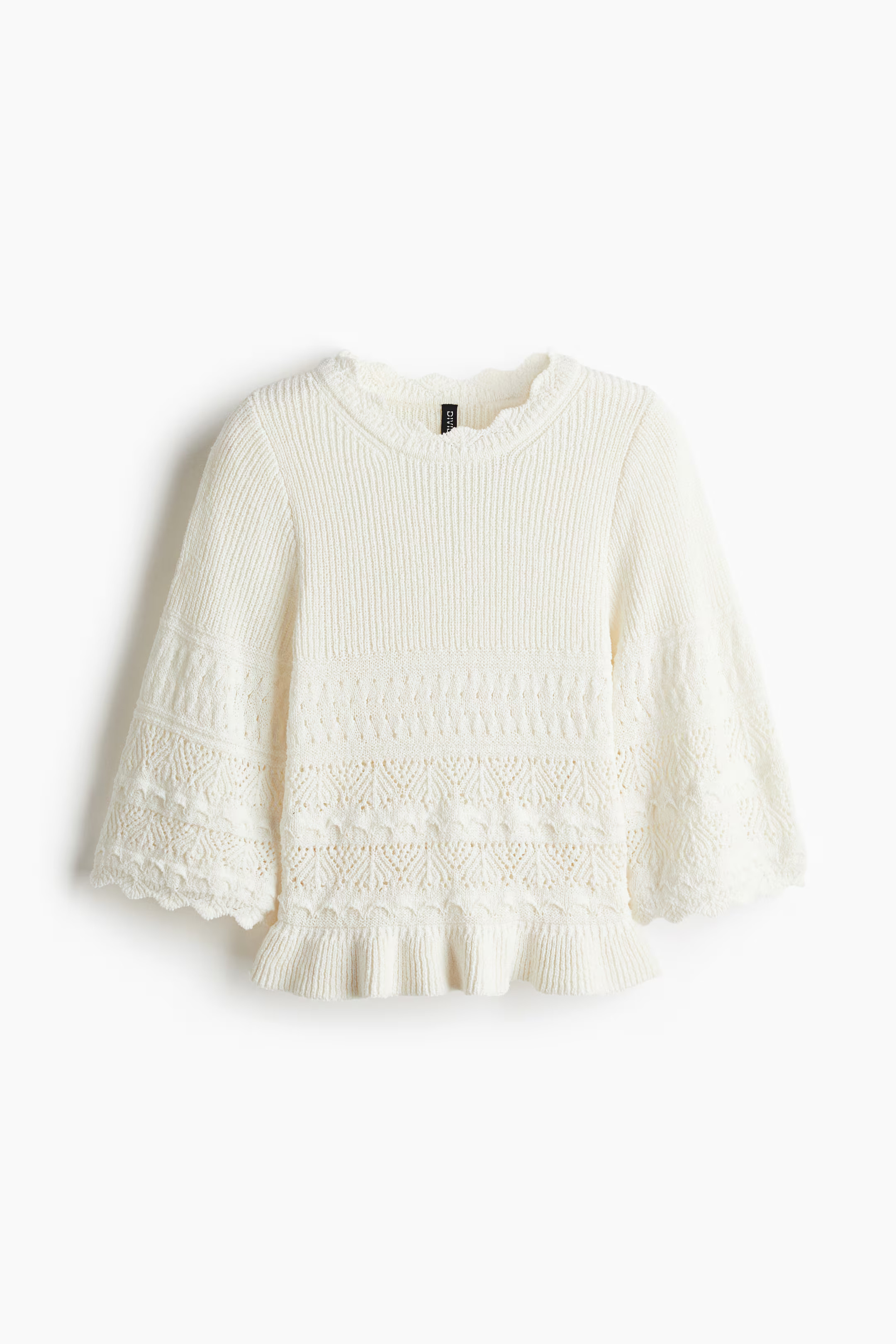 Ruffle-Trimmed Pointelle-Knit Sweater | H&M (US + CA)