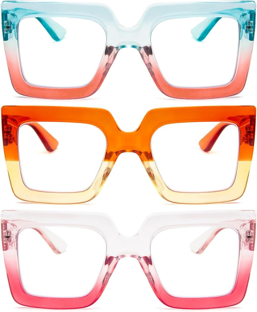 REAVEE 3 Pack Oversized Reading Glasses for Women Large Frame Extra Wide, Blue Light Blocking Sty... | Amazon (US)