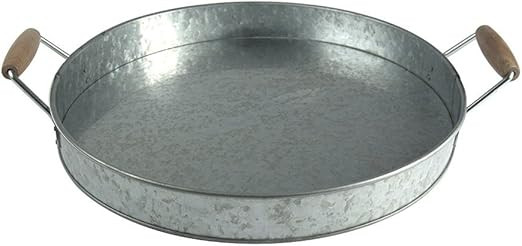 Benzara Round Galvanized Metal Serving Tray with Wooden Handles | Amazon (US)