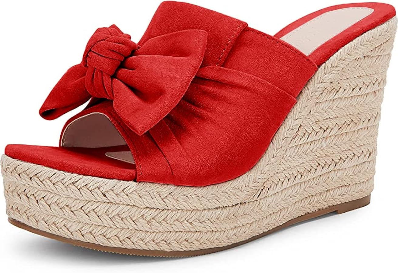 PiePieBuy Womens Platform Espadrilles Slip On Wedge Sandals Bow Tie Open Toe Slides Shoes | Amazon (US)