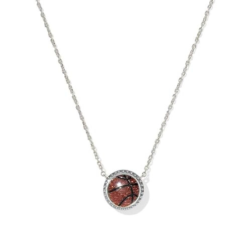 14K Gold Fine Necklace Football Basketball Baseball Soccer Charms 17 Inch Short Sports Jewelry Gift for Women (Basketball, Silver) | Amazon (US)