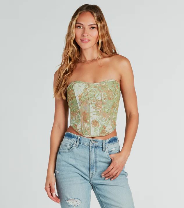 Table For Two Floral Lace-Up Corset Top | Windsor Stores