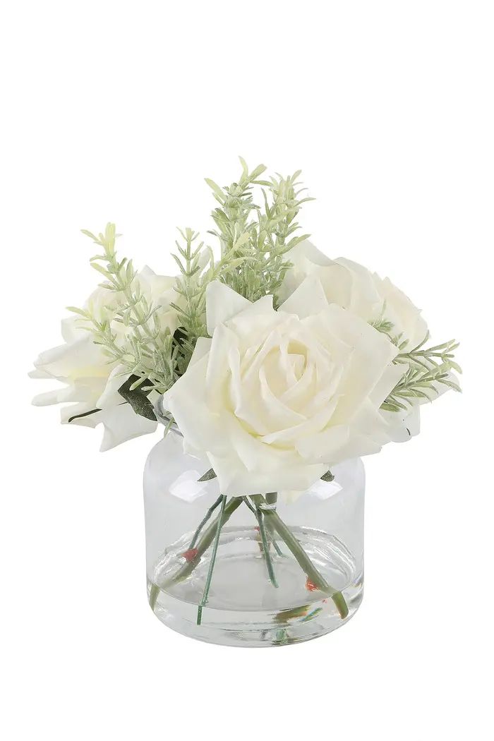 FLORA BUNDA 9"H Real-Touch Roses in Glass Vase | Nordstromrack | Nordstrom Rack