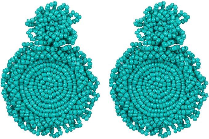 Fashion Cute Big Sun Statement Beaded Bead Dangle Earrings Drop Bohemian for women girls | Amazon (US)