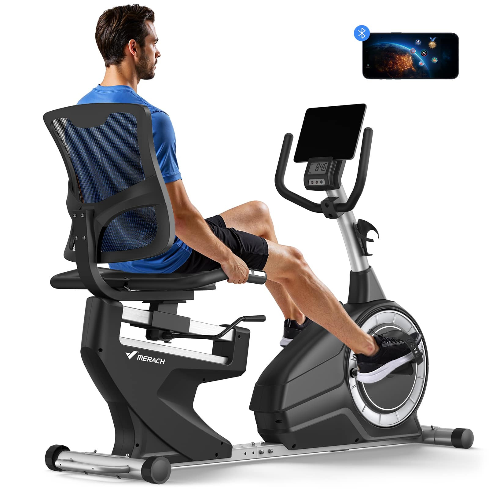 MERACH - S50 Recumbent Exercise Bike for Home & Seniors, Smart Bluetooth, LCD, Heart Rate Handles, Light Commercial Use - Commercial Black & Silver | Best Buy U.S.
