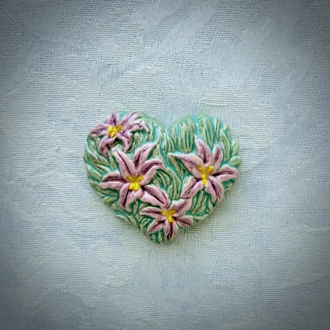 Purple Tiger Lily Ceramic Heart, Hand Painted Art Tile, Garden Mosaic Supply | Etsy (US)