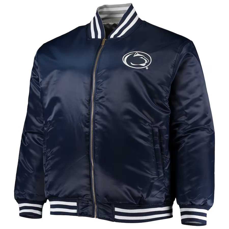 Penn State Nittany Lions Big & Tall Reversible Satin Full-Zip Jacket - Navy/Gray | Fanatics