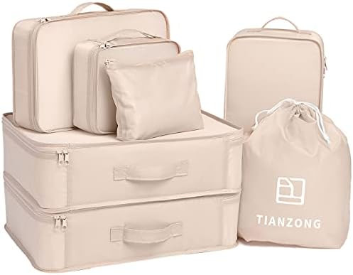 TianZong 7-piece Set Packing Cubes, Travel Bags for Luggage , Packing Organizers with Shoe Bag (B... | Amazon (US)
