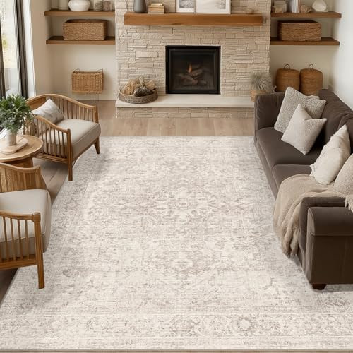 Fmfunctex 8x10 Washable Area Rug Beige Vintage Neutral Distressed Oriental Large Non Slip Carpet ... | Amazon (US)