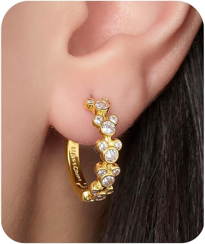Mickey Mouse Endless Hoop Earrings for Women Official License, Silver or Yellow Gold Flash-Plated... | Amazon (US)