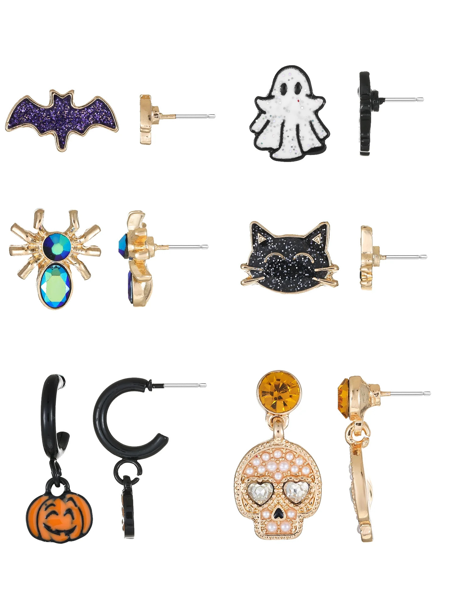 Way to Celebrate Aretes con Motivo de Halloween, Novedad, Tono Dorado, 6 Pares, Femenino - Walmar... | Walmart (US)