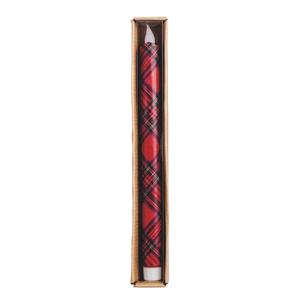 LED Red Tartan Taper Candle | Mud Pie