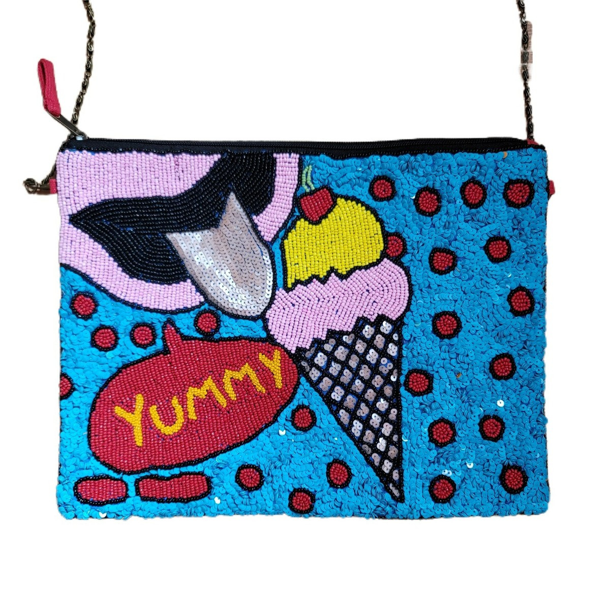 Beaded Crossbody Bag Ice Cream Zip Close Chain Strap | eBay US