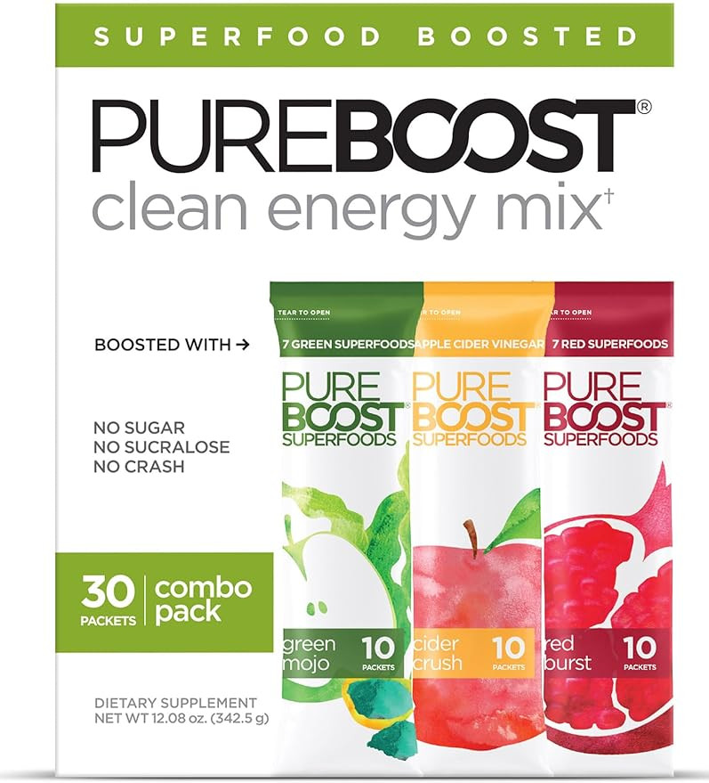 Pureboost Superfoods Clean Energy Booster, Energy Drink Mix with Apple Cider Vinegar, 7 Organic R... | Amazon (US)