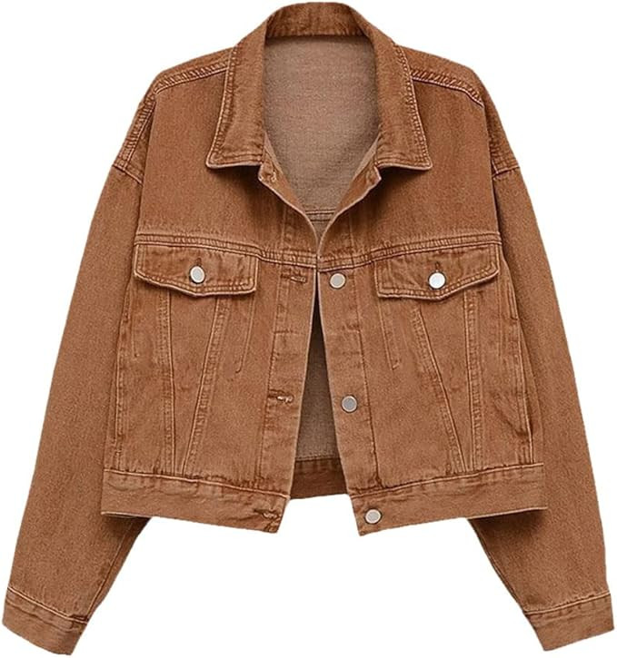 Women Street Vintage Brown Short Denim Jackets | Amazon (US)