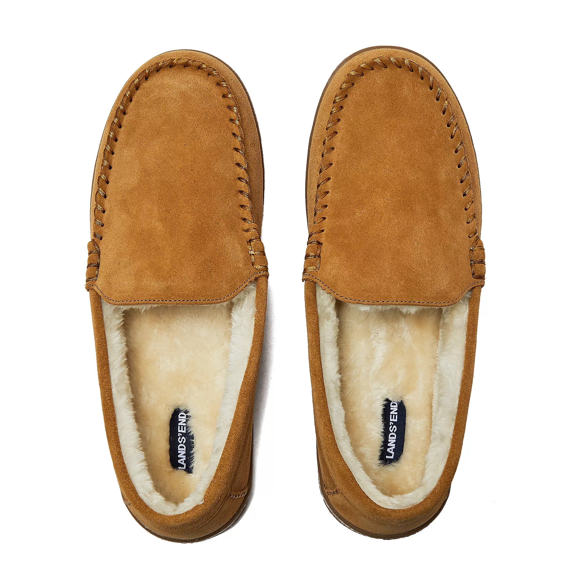 Men's Fuzzy Lined Suede Moccasin Slippers | Lands' End (US)