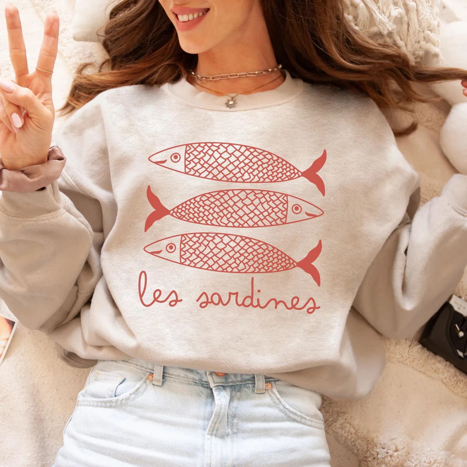 Les Sardines Crewneck Sweatshirt Red Tinned Fish Tomato Girl Summer Coastal Granddaughter Fisherm... | Etsy (Global)