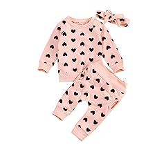 Yccutest Newborn Infant Clothes Toddler Baby Girl Valentines Day Outfit Long Sleeve Heart Print Swea | Amazon (US)