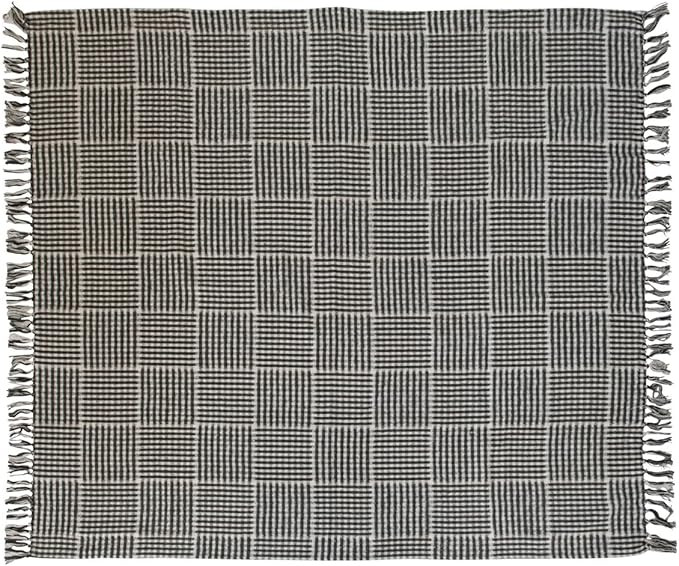 Creative Co-Op Cotton Flannel Gingham Pattern and Fringe Blanket Throw, Single, Multicolor | Amazon (US)
