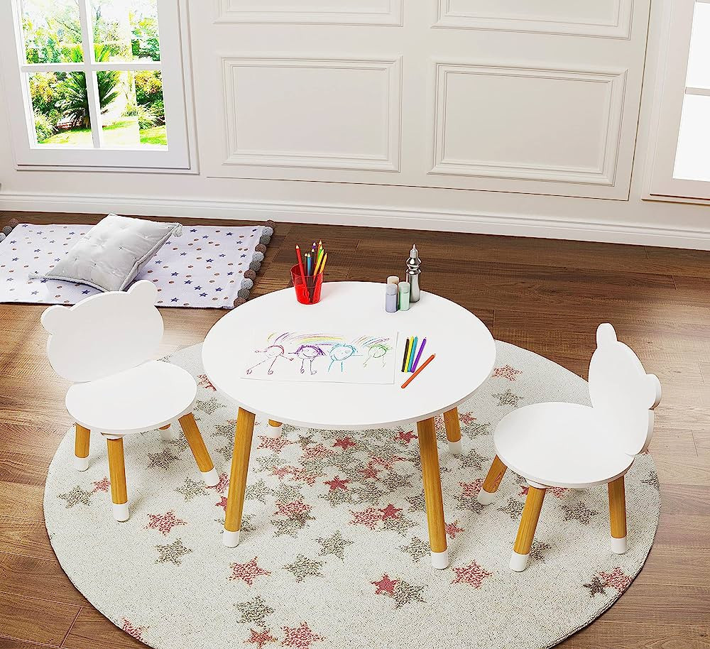 UTEX Kids Wood Table and Chair Set, Kids Play Table with 2 Chairs,3 Pieces Kids Round Table for T... | Amazon (US)