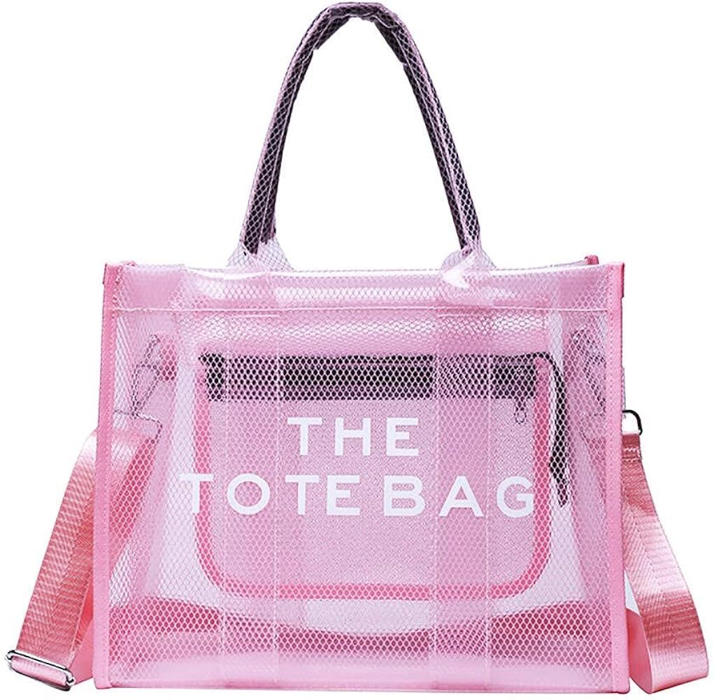 Clear Tote Bag for Women, Plastic Tote Bag Crossbody Beach Bag PVC Travel Bag for Sports Fan Games,  | Amazon (US)