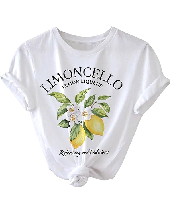 SweatyRocks Women's Lemon Shirts Letter Fruit Printed Graphic Tees Short Sleeve Casual T-Shirt | Amazon (US)