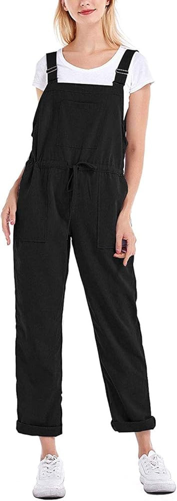 PAODIKUAI Women's Adjustable Strap Drawstring Overalls Cotton Linen Jumpsuits Rompers | Amazon (US)