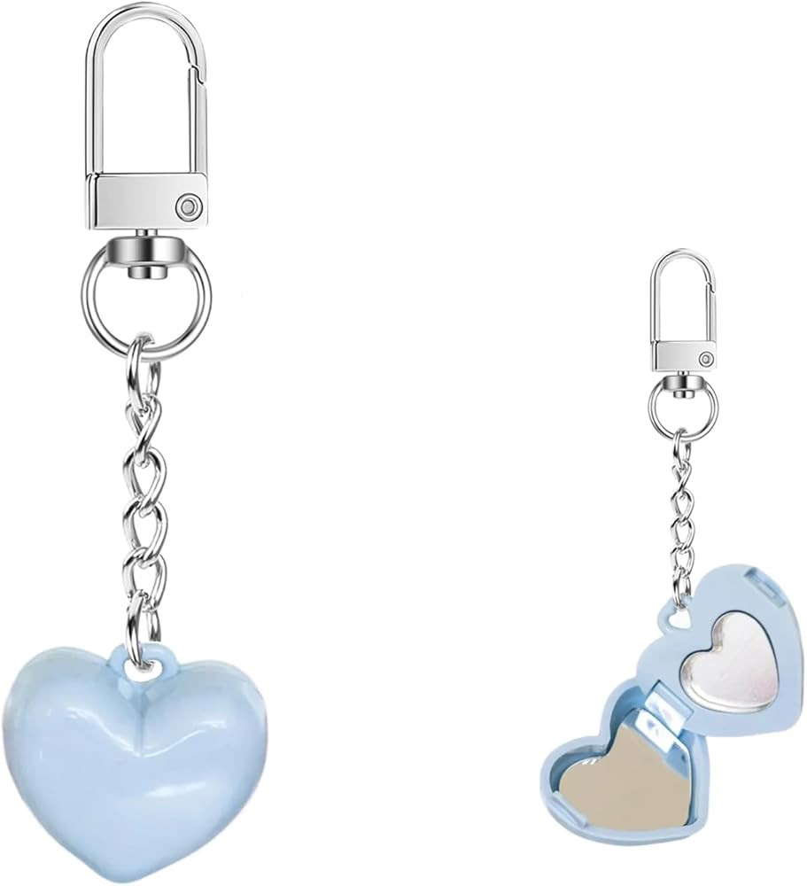 Cute Heart Keychain,DIY Lip Cheek Balm Heart Bag Charm with Mirror and Spoon,Y2K Keyring Decor Ac... | Amazon (US)