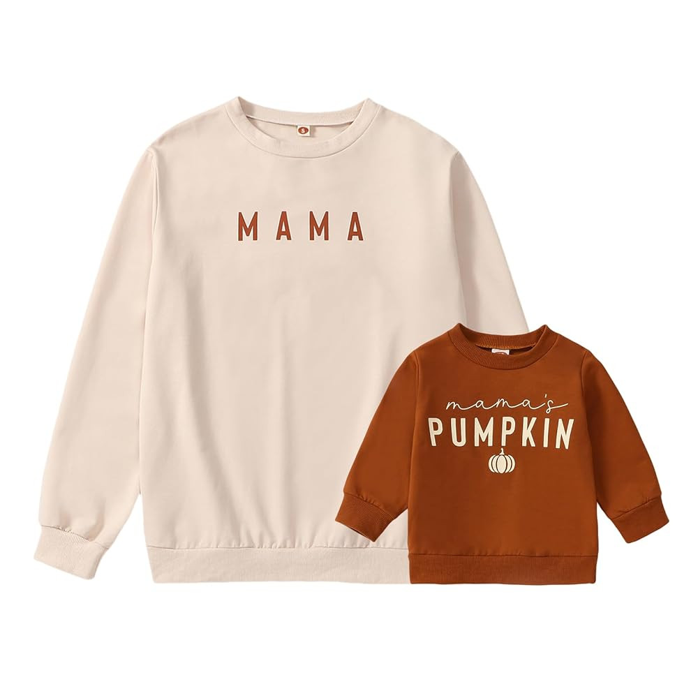 Karwuiio Mommy and Me Family Matching Outfits Halloween Pumpkin Print Sweatshirt Long Sleeve Pull... | Amazon (US)