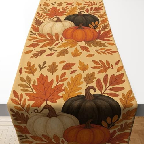 OHOME Fall Decorations for Home - Pumpkins Leaves Table Runner for Indoor Outdoor | Fall Decor for Thanksgiving Friendsgiving - Autumn Centerpieces Backdrop Tablecloth for Tables Room Office Kitchen | Amazon (US)