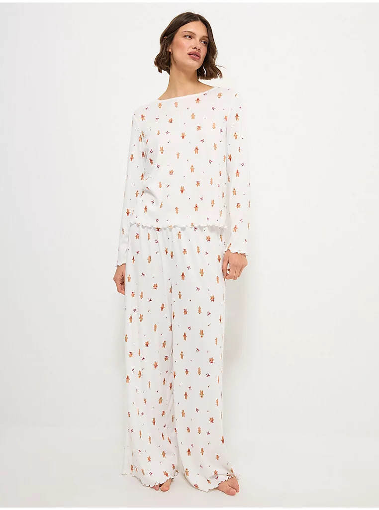 Christmas Gingerbread Pointelle Long Sleeve Pyjamas | George at ASDA